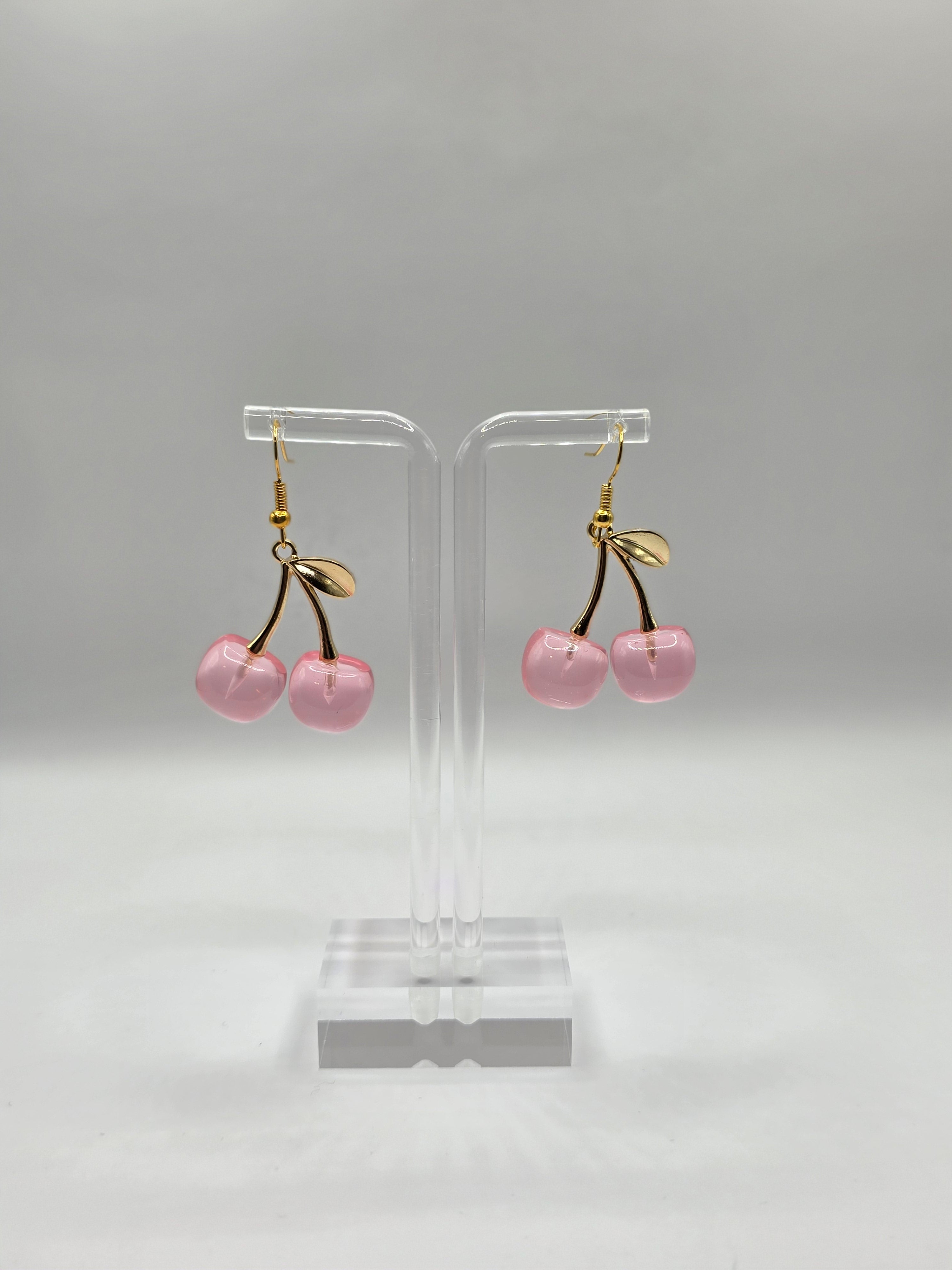 Golden Pink Cherry Earrings