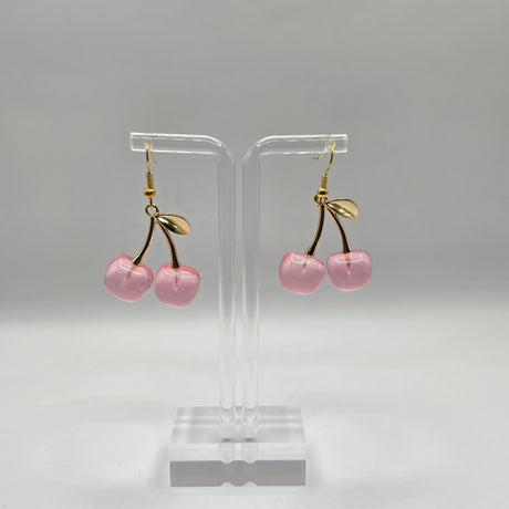 Golden Pink Cherry Earrings