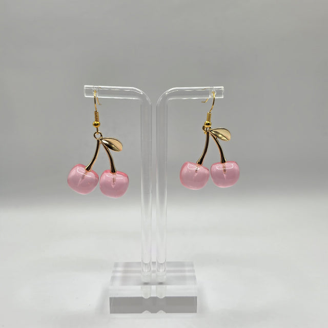 Golden Pink Cherry Earrings
