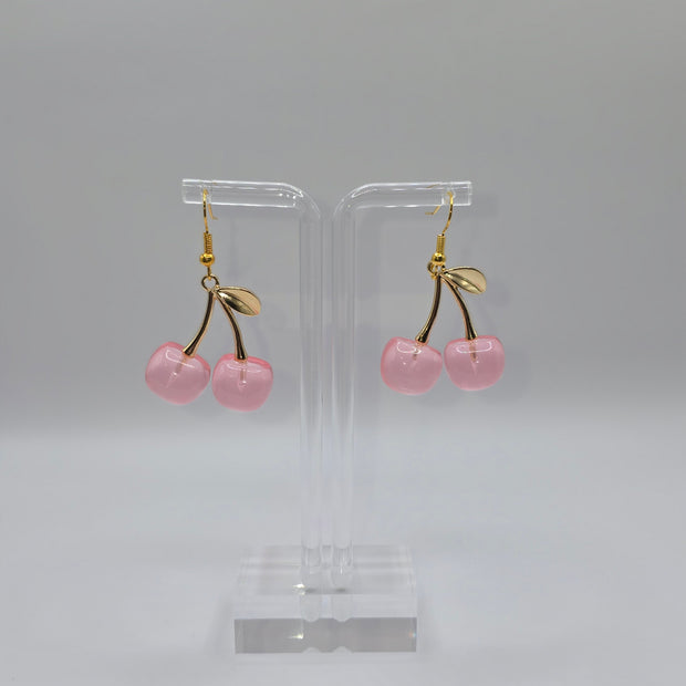 Golden Pink Cherry Earrings