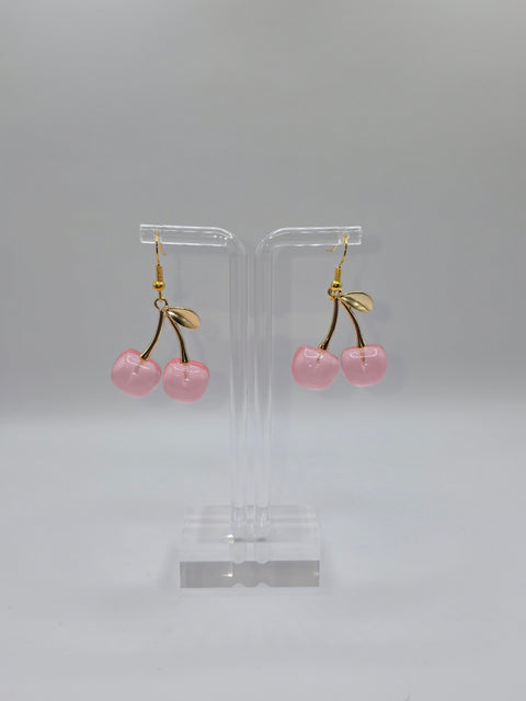 Golden Pink Cherry Earrings