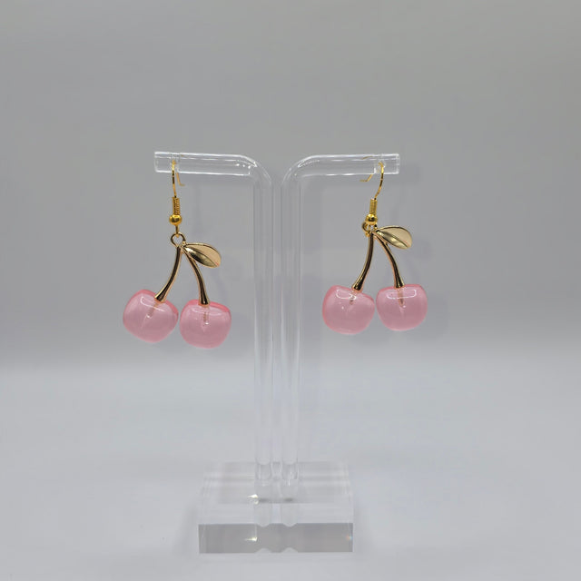 Golden Pink Cherry Earrings