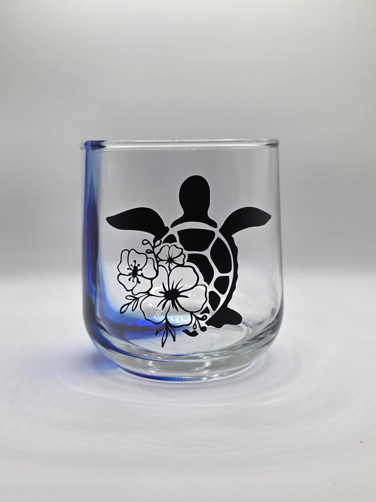 Blue Swirl Turtle Wine Glass Black
