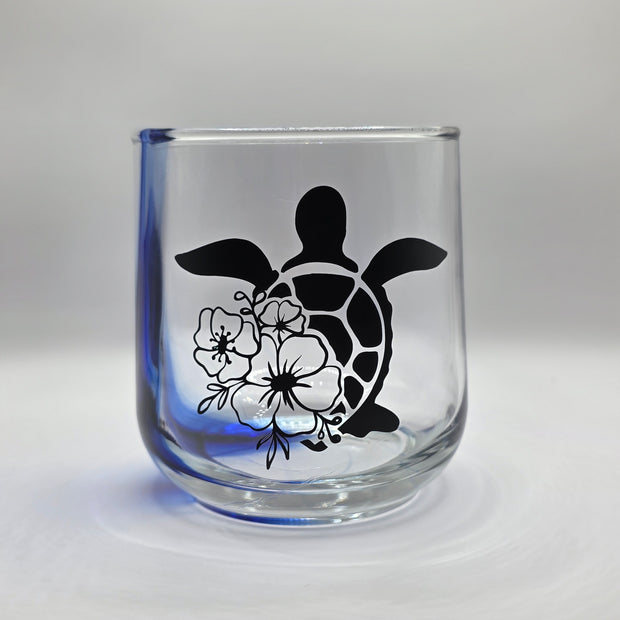Blue Swirl Turtle Wine Glass Black