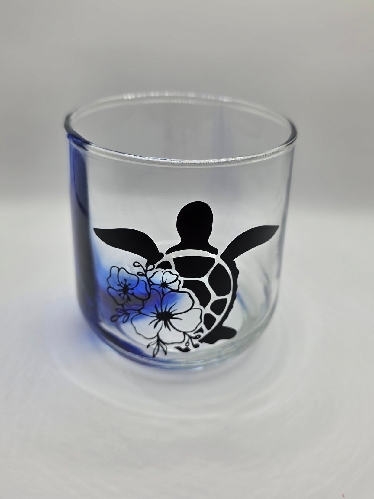 Blue Swirl Turtle Wine Glass Black