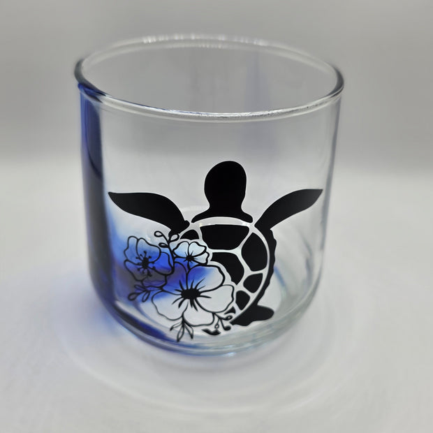 Blue Swirl Turtle Wine Glass Black