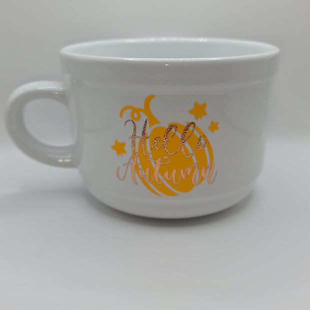 White Hello Autumn Soup Mug
