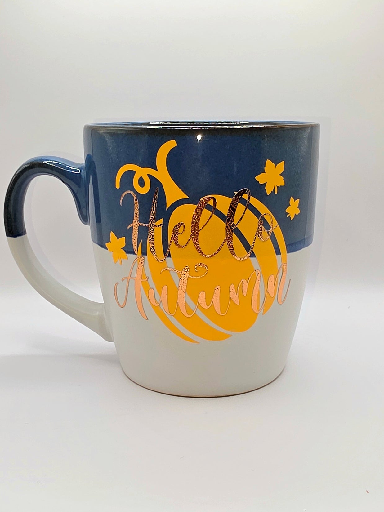 Burnt Blue & White Hello Autumn Mug