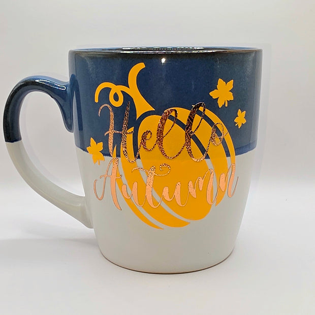 Burnt Blue & White Hello Autumn Mug
