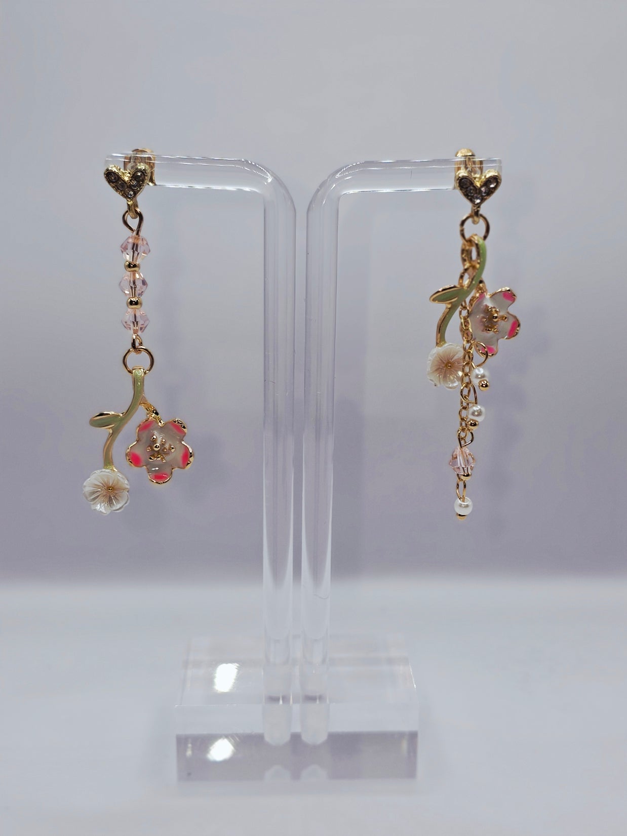 Asymmetrical Cherry Blossom Tassel Earrings