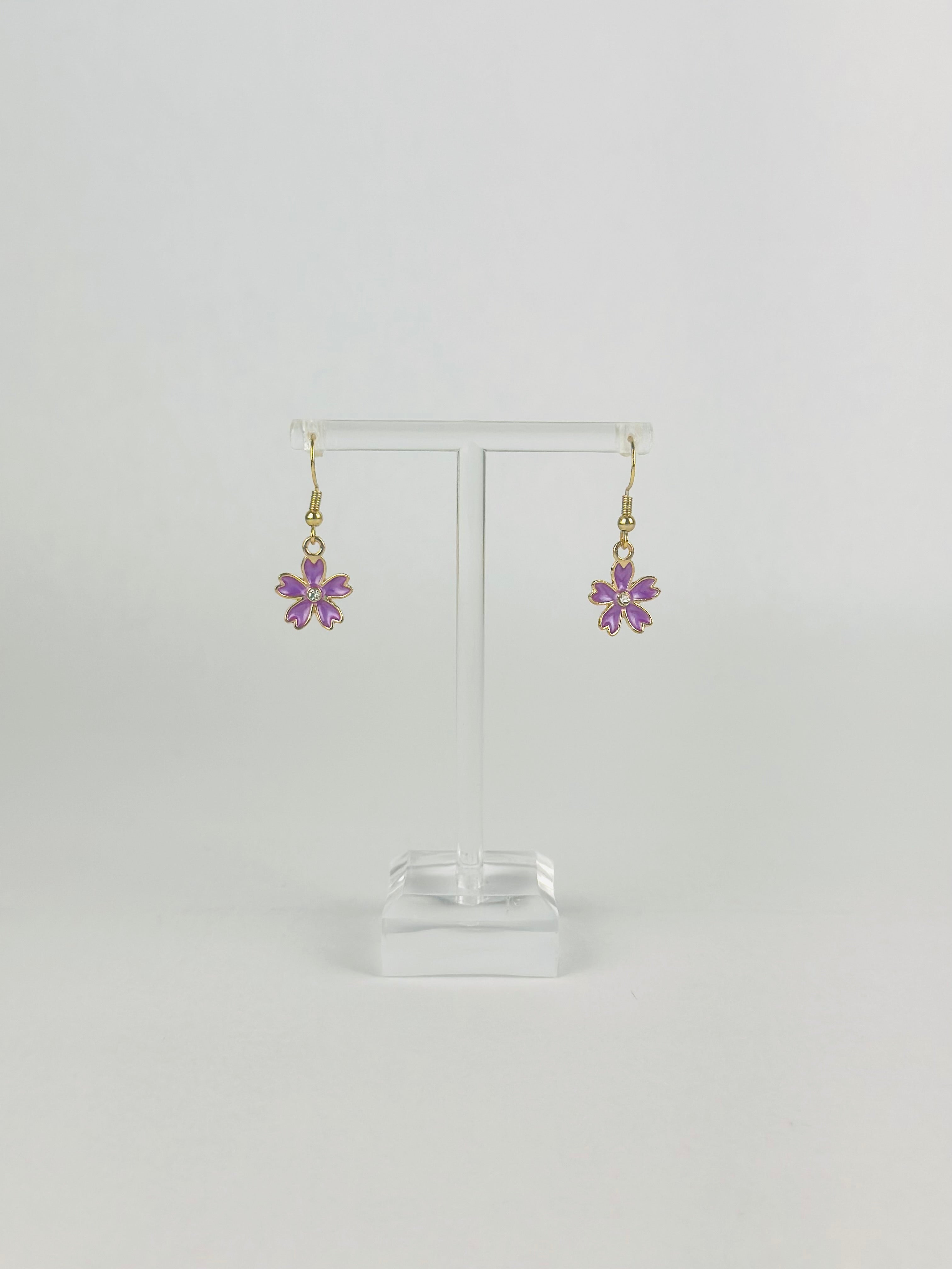 Purple Crystal Flower Earrings