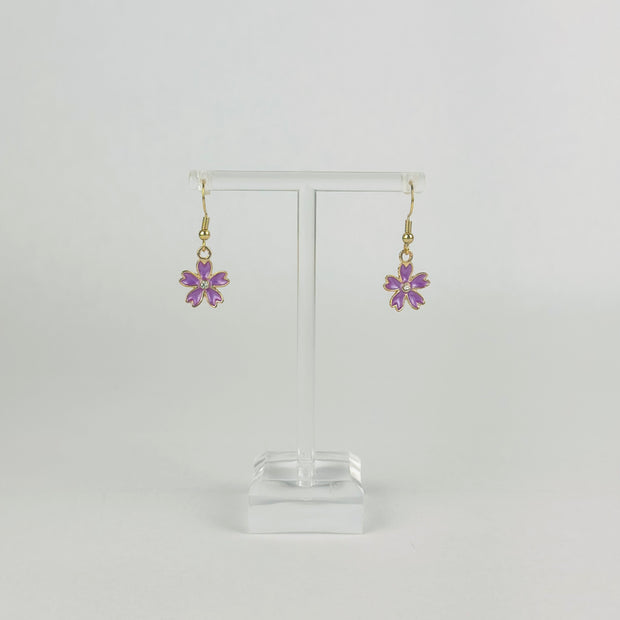Purple Crystal Flower Earrings
