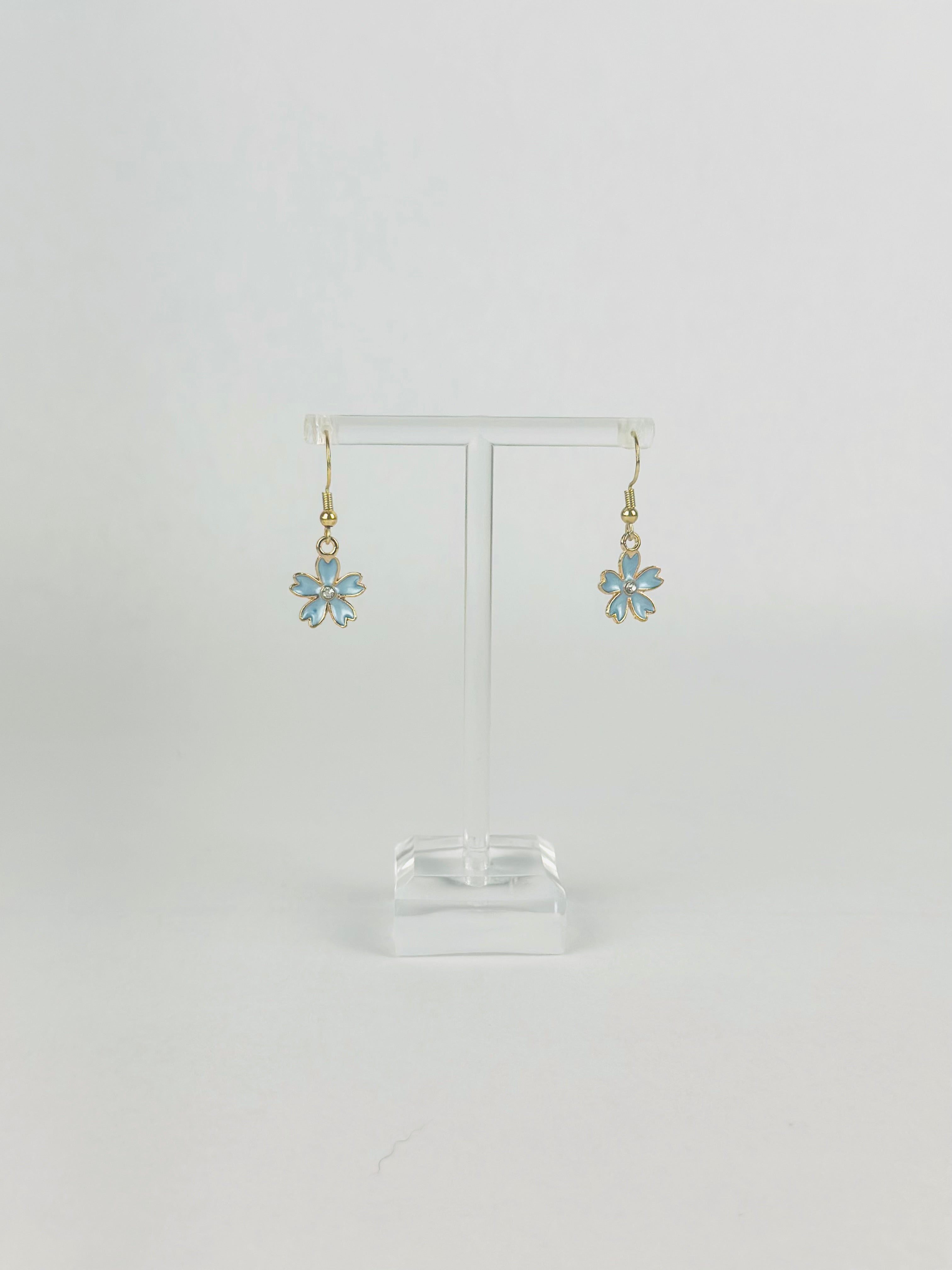 Blue Crystal Flower Earrings