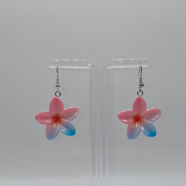 Pink & Blue Plumeria Flower Earrings