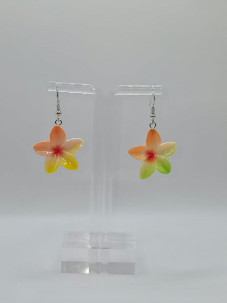 Yellow & Green Plumeria Flower Earrings