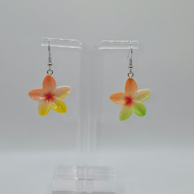 Yellow & Green Plumeria Flower Earrings