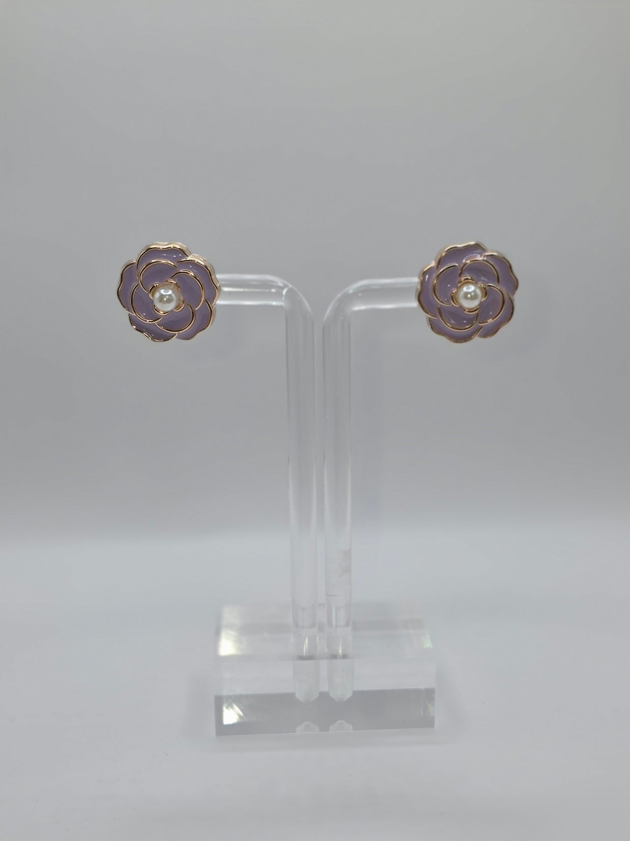 Purple Camellia Flower Stud Earrings