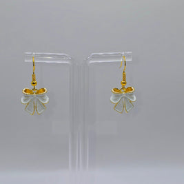 White & Gold Bow Earrings