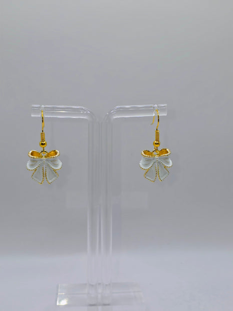 White & Gold Bow Earrings