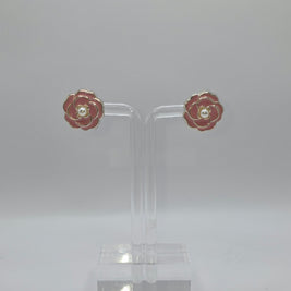 Pink Camellia Flower Stud Earrings