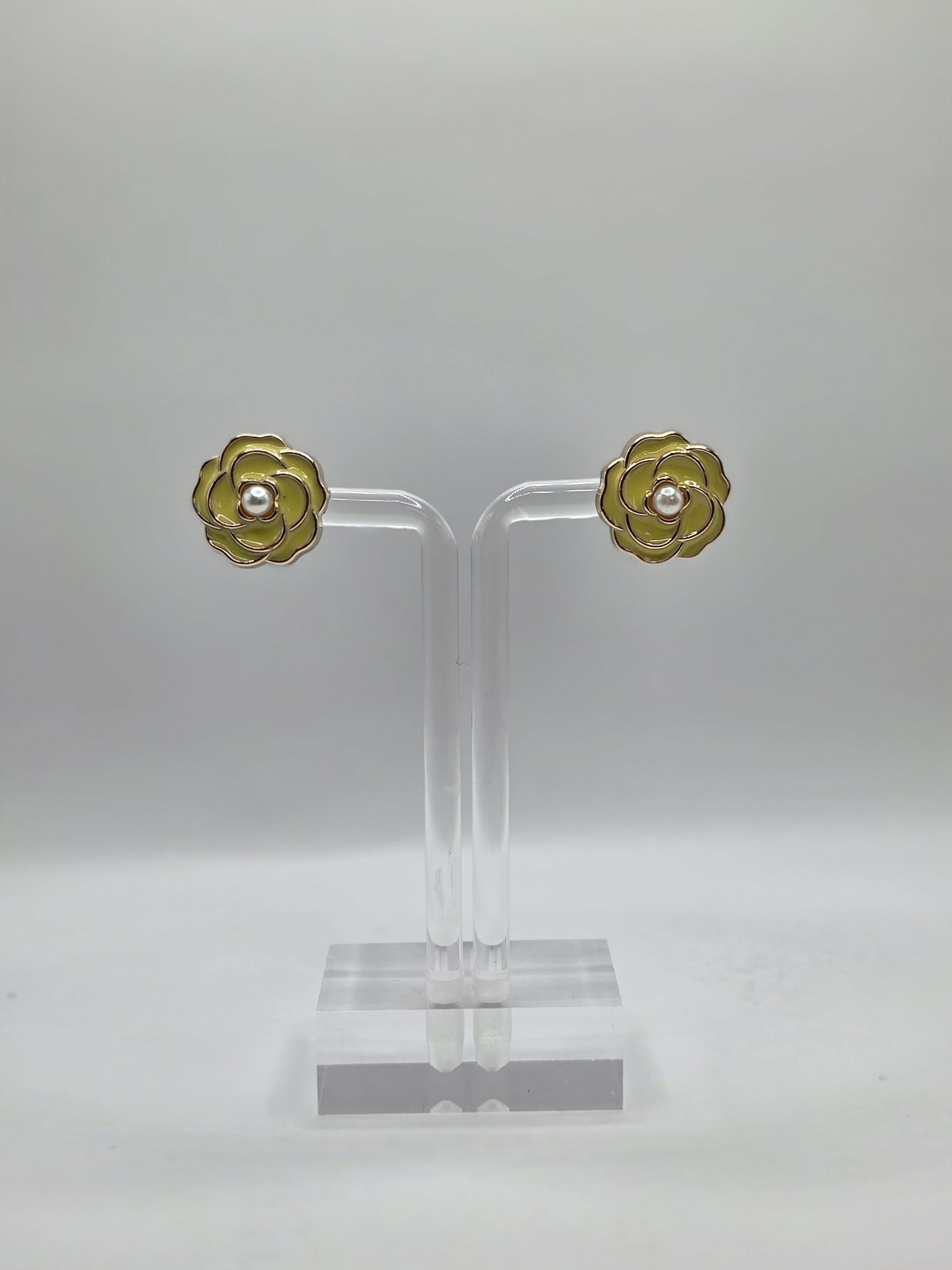 Yellow Camellia Flowers Stud Earrings