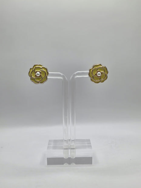 Yellow Camellia Flowers Stud Earrings