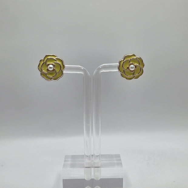 Yellow Camellia Flowers Stud Earrings