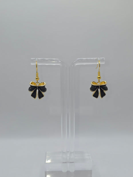 Black & Gold Bow Earrings