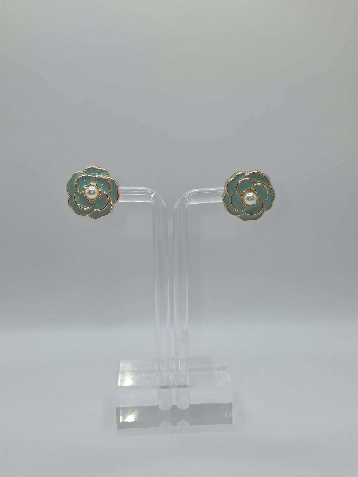 Blue Camellia Flower Stud Earrings