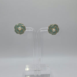 Blue Camellia Flower Stud Earrings