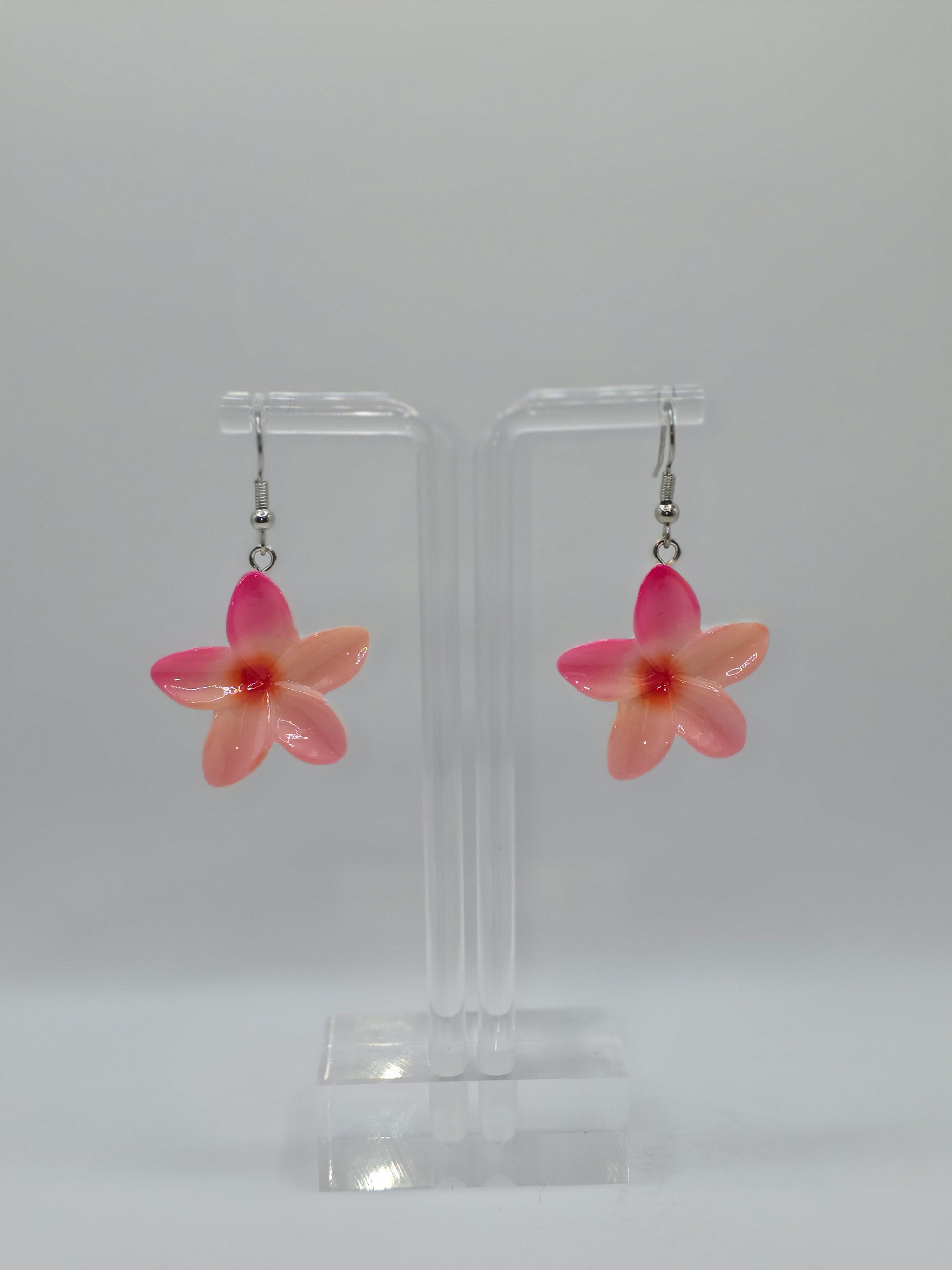 Pink Plumeria Flower Earrings