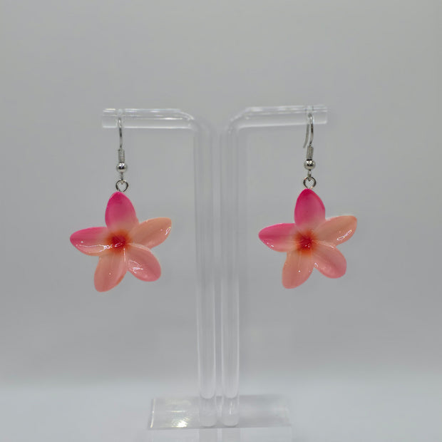 Pink Plumeria Flower Earrings