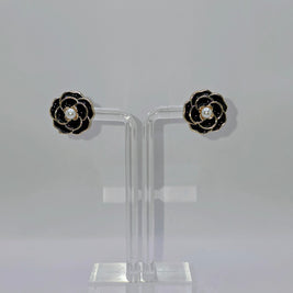 Black Camellia Flower Stud Earrings