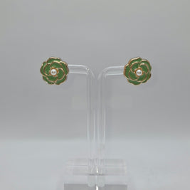 Green Camellia Flower Stud Earrings
