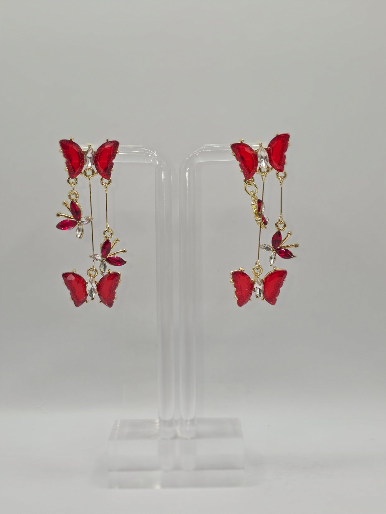 Red Crystal Butterfly Earrings