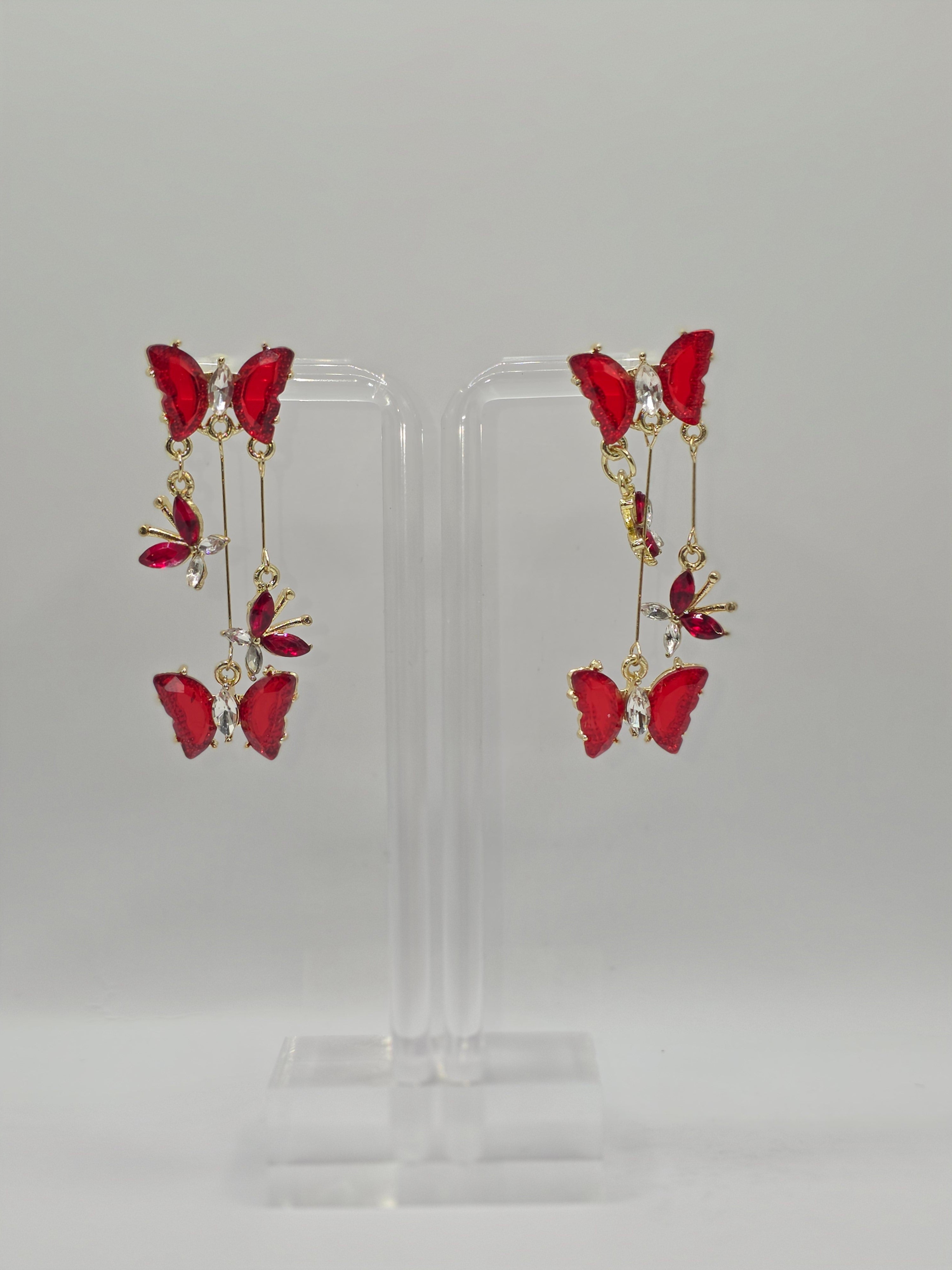 Red Crystal Butterfly Earrings
